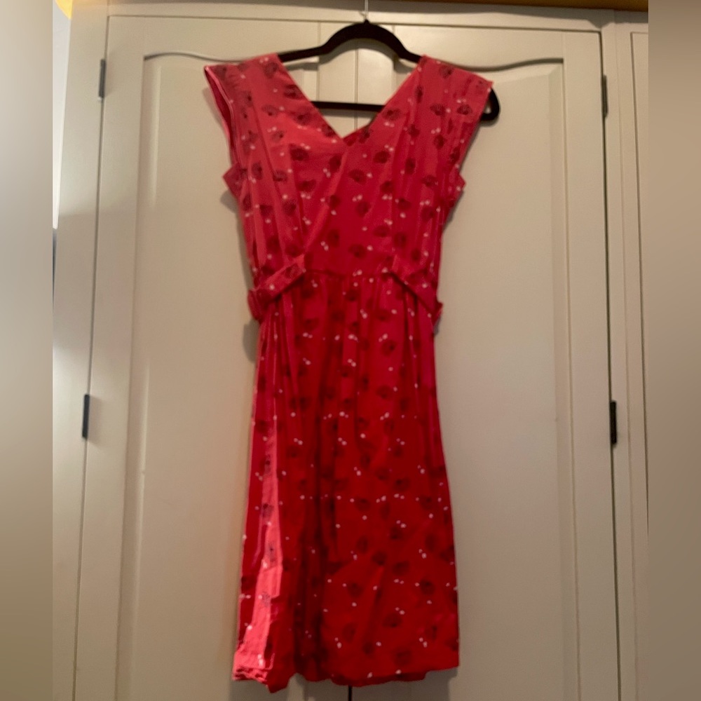 Red V neck Dress